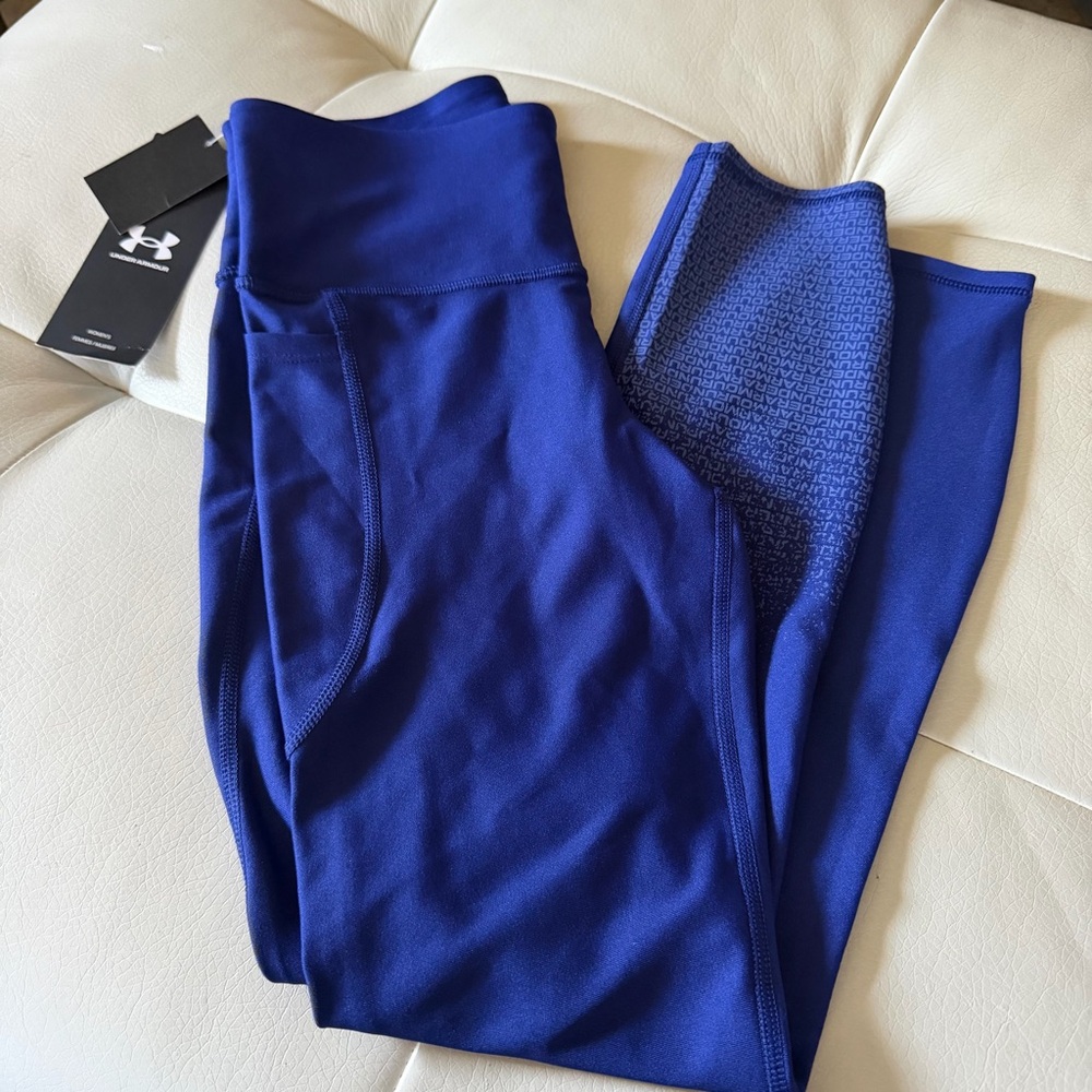 Under Armour Heat Gear compression leggings blue size small ombre logo NWT